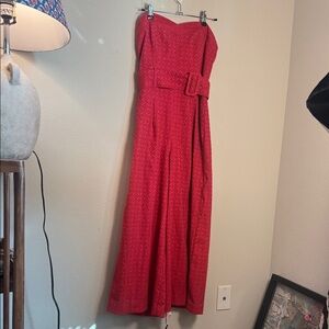 Anthropologie Ett:Twa pink jacquard strapless belted jumpsuit size 4
